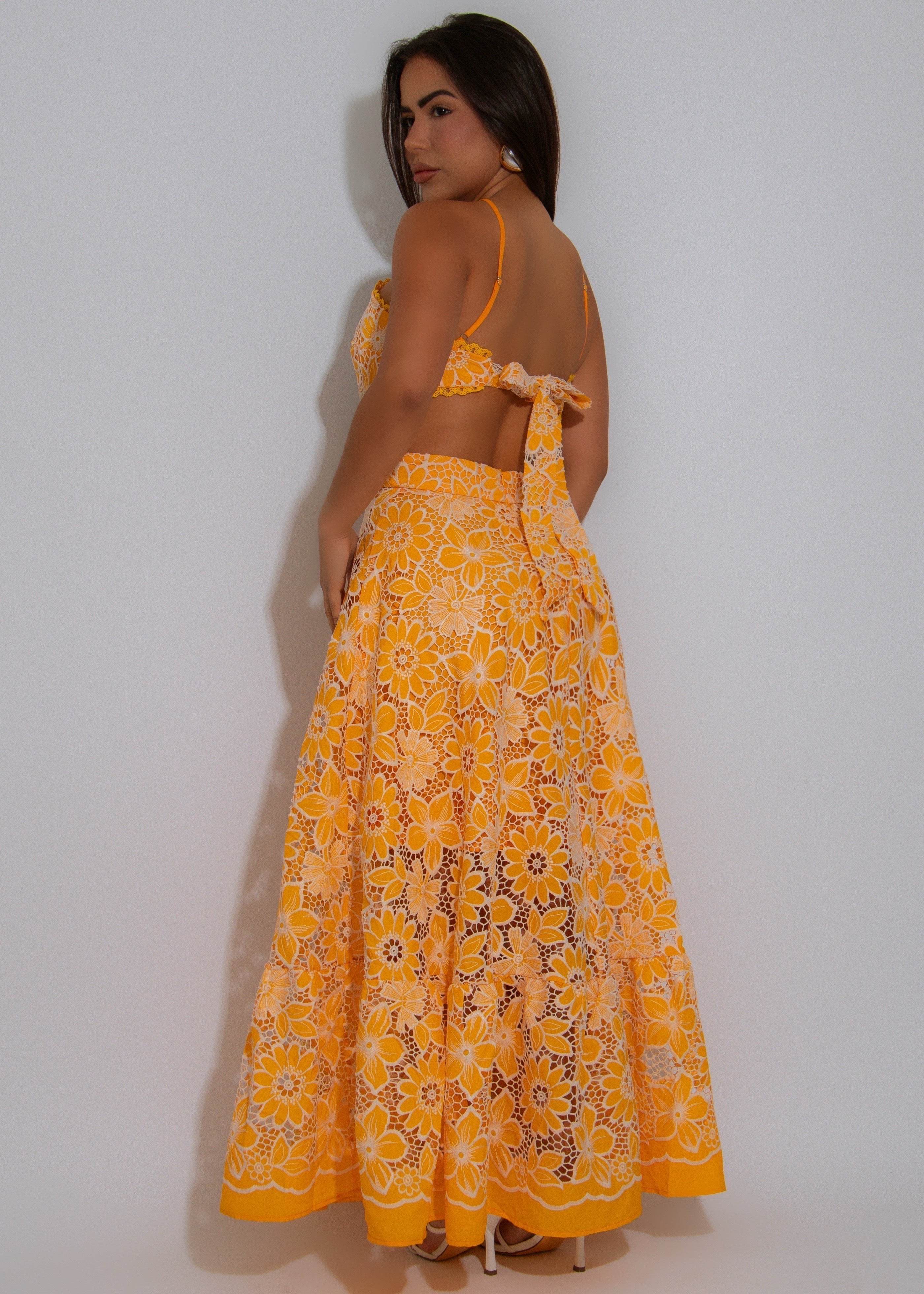 Vestido Fada Midi Floral Amarelo