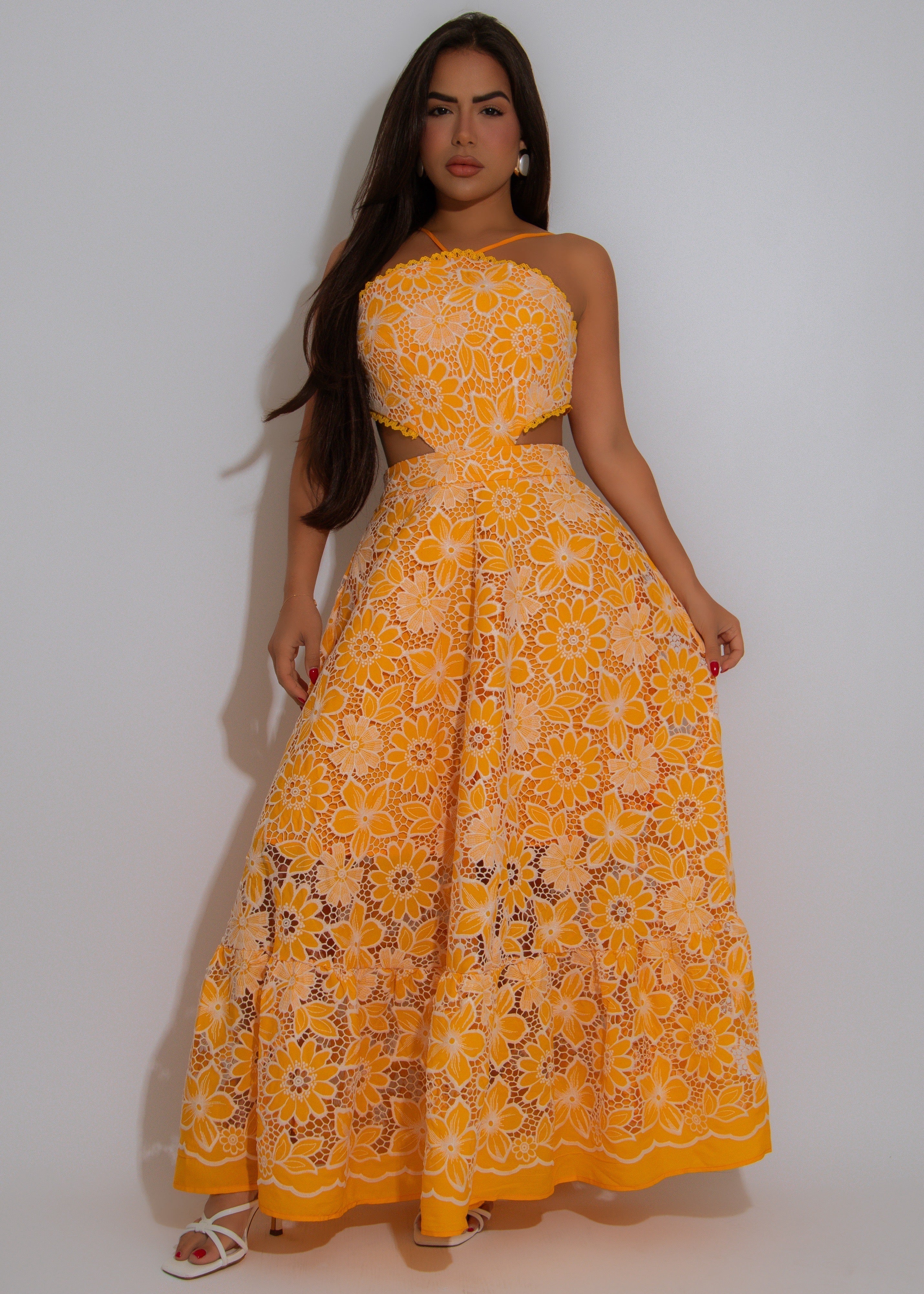 Vestido Fada Midi Floral Amarelo