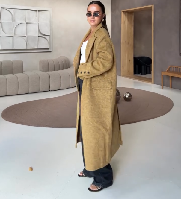 Manteau Long en Laine Moutarde