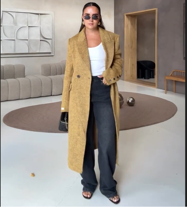 Manteau Long en Laine Moutarde